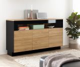 Sideboard Savanna in Grandson Eiche und schwarz Hochglanz Kommode 149 x 85 cm