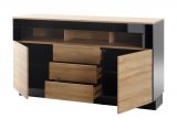 Sideboard Savanna in Grandson Eiche und schwarz Hochglanz Kommode 149 x 85 cm