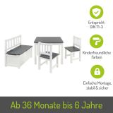 BOMI Kindersitzgruppe Anna in wei und grau Sitzgruppe Kindertisch, Truhenbank und 2 x Stuhl