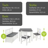 BOMI Kindersitzgruppe Anna in wei und grau Sitzgruppe Kindertisch, Truhenbank und 2 x Stuhl