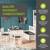 BOMI Kindersitzgruppe Anna in wei und grau Sitzgruppe Kindertisch, Truhenbank und 2 x Stuhl