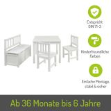 BOMI Kindersitzgruppe Anna in wei Sitzgruppe Kindertisch, Truhenbank und 2 x Stuhl
