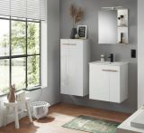 Badmbel Set Dense in wei Lack Hochglanz und Eiche Badkombination MIT Waschbecken und Badlampe 60 x 200 cm