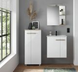 Badmbel Set Dense in wei Lack Hochglanz und Eiche Badkombination MIT Waschbecken und Badlampe 60 x 200 cm