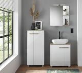 Badmbel Set Dense in wei Lack Hochglanz und Eiche Badkombination MIT Waschbecken und Badlampe 60 x 200 cm hngend / stehend