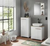 Badmbel Set Dense in wei Lack Hochglanz und Eiche Badkombination MIT Waschbecken und Badlampe 130 x 200 hngend / stehend