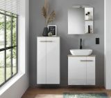 Badmbel Set Dense in wei Lack Hochglanz und Eiche Badkombination MIT Waschbecken und Badlampe 130 x 200 hngend / stehend