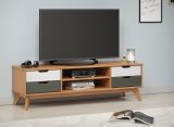 TV-Lowboard Scandik in Massivholz Kiefer honigfarben lackiert mit wei und grau TV Unterteil 140 x 42 cm