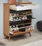 Schuhschrank Scandik in Massivholz Kiefer honigfarben lackiert mit wei und grau Schuhkipper 80 x 101 cm