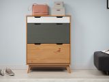 Schuhschrank Scandik in Massivholz Kiefer honigfarben lackiert mit wei und grau Schuhkipper 80 x 101 cm