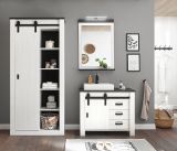 Badezimmer Hochschrank Stove in wei Pinie und anthrazit Landhaus Badmbel Regalschrank 93 x 201 cm