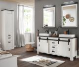 Badmbel Set Stove in wei Pinie und anthrazit Landhaus Doppelwaschtisch MIT Waschbecken und LED Spiegellampe
