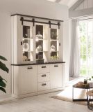 Buffetschrank Stove in wei Pinie und anthrazit Landhaus Vitrinenschrank 133 x 201 cm