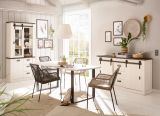 Esszimmer Set Stove in wei Pinie und anthrazit Landhaus Speisezimmer 3-teilig mit Esstisch, Vitrine und Sideboard