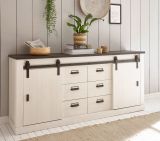 Sideboard Stove in wei Pinie und anthrazit Landhaus Kommode 201 x 91 cm