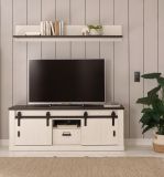 TV-Lowboard Stove in wei Pinie und anthrazit Landhaus TV Unterteil in Komforthhe 162 x 61 cm