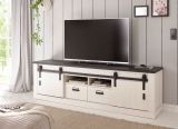 TV-Lowboard Stove in wei Pinie und anthrazit Landhaus TV Unterteil in Komforthhe 201 x 61 cm