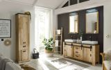 Badmbel Set Stove in Used Wood hell und anthrazit Doppelwaschtisch MIT Waschbecken und LED Spiegellampe