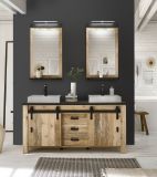 Badmbel Set Stove in Used Wood hell und anthrazit Doppelwaschtisch MIT Waschbecken und LED Spiegellampe
