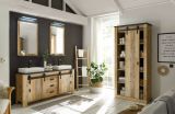 Badmbel Set Stove in Used Wood hell und anthrazit Doppelwaschtisch MIT Waschbecken und LED Spiegellampe