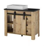 Badmbel Set 4-teilig Stove in Old Style hell und anthrazit Badkombination MIT Waschbecken und LED Spiegellampe