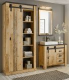 Badmbel Set 5-teilig Stove in Used Wood hell und anthrazit Badkombination MIT Waschbecken und LED Spiegellampe