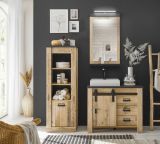 Badmbel Set 5-teilig Stove in Used Wood hell und anthrazit Badkombination MIT Waschbecken und LED Spiegellampe
