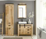 Badmbel Set 5-teilig Stove in Used Wood hell und anthrazit Badkombination MIT Waschbecken und LED Spiegellampe