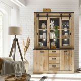 Buffetschrank Stove in Old Style hell und anthrazit Vitrinenschrank 133 x 201 cm