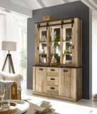 Buffetschrank Stove in Old Style hell und anthrazit Vitrinenschrank 133 x 201 cm