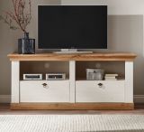 TV-Lowboard Hemsby in wei Pinie und Eiche Wotan Landhaus TV Unterteil mit Komforthhe 152 x 64 cm
