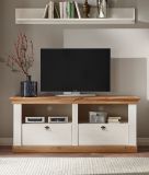 TV-Lowboard Hemsby in wei Pinie und Eiche Wotan Landhaus TV Unterteil mit Komforthhe 152 x 64 cm