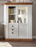 Vitrine Hemsby in wei Pinie und Eiche Wotan Landhaus Anrichte 102 x 139 cm