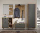 Garderobenschrank Blanshe in Filz grau und Eiche Navarra Garderobe oder groer Schuhschrank 60 x 200 cm