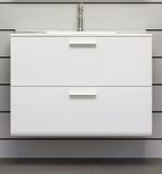 Waschbeckenunterschrank MIT Waschbecken Riva in wei Hochglanz und Rauchsilber grau Waschtisch hngend 82 x 59 cm