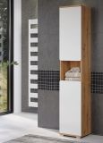 Badezimmer Hochschrank Ciara in wei Hochglanz und Eiche Artisan Badschrank 37 x 191 cm