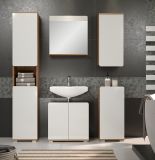 Badezimmer Unterschrank Ciara in wei� Hochglanz und Eiche Artisan Badschrank 37 x 82 cm Badkommode