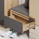Kompaktgarderobe Torino in Basalt grau und Eiche Garderobe mit Spiegel 90 x 189 cm