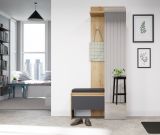 Kompaktgarderobe Torino in Basalt grau und Eiche Garderobe mit Spiegel 90 x 189 cm