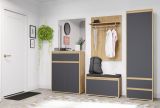 Kompaktgarderobe Torino in Basalt grau und Eiche Garderobe mit Spiegel 90 x 189 cm