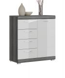 Kommode Scout in wei Hochglanz und Rauchsilber grau Sideboard 80 x 85 cm