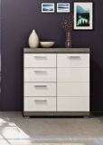 Kommode Scout in wei Hochglanz und Rauchsilber grau Sideboard 80 x 85 cm