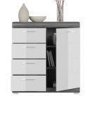 Kommode Scout in wei Hochglanz und Rauchsilber grau Sideboard 80 x 85 cm