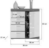 Kommode Scout in wei Hochglanz und Rauchsilber grau Sideboard 80 x 85 cm
