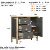 Kommode Latera in Massivholz Kiefer grau lackiert Wohn- und Esszimmer Sideboard 78 x 79 cm