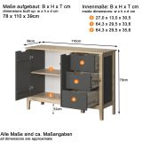 Sideboard Latera in Massivholz Kiefer grau lackiert Wohn- und Esszimmer Kommode 110 x 79 cm