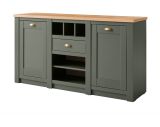 Sideboard Norwich in grn und Wotan Eiche Landhaus Kommode mit Weinregal 145 x 83 cm