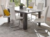 Esstisch Briard in wei Hochglanz und grau Stone Kchentisch ausziehbar mit Einlegeplatte 158 - 200 x 88 cm