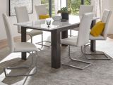 Esstisch Briard in wei Hochglanz und grau Stone Kchentisch ausziehbar mit Einlegeplatte 158 - 200 x 88 cm