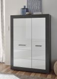Highboard Briard in wei Hochglanz und grau Stone Wohn- und Esszimmer Kommode 100 x 142 cm